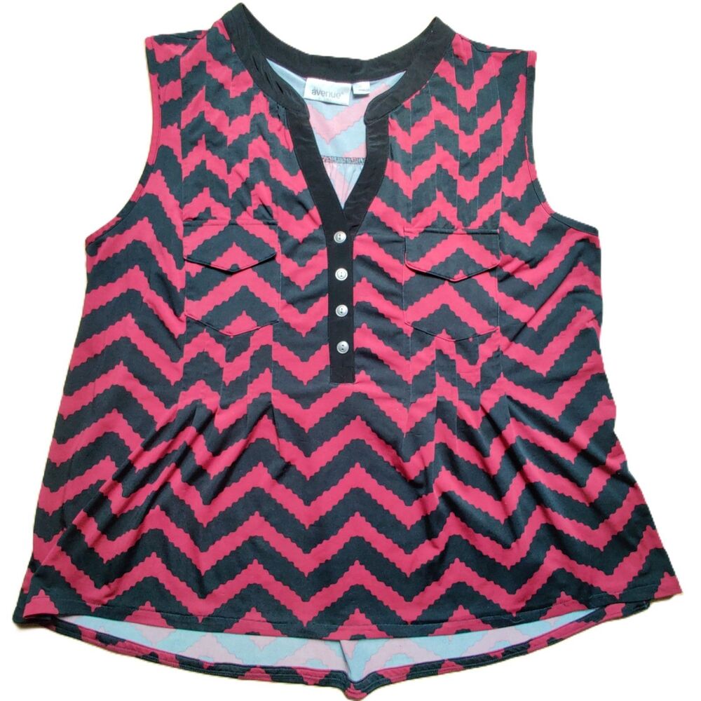 Avenue Chevron Sleeveless Blouse Women’s 18/20 Dark Red Black Stretch